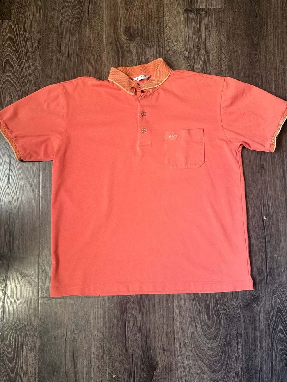 PING Korea Polo Shirt Men’s Large 105 Coral Orange Golf Pocket Short Sleeve